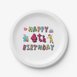 Happy 4th Birthday. 4 year b-day. Paper Plate