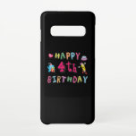 Happy 4th Birthday. 4 year b-day. Samsung Galaxy Case<br><div class="desc">Happy 4th Birthday. Funny and cute Birthday design with lovely teddy bear holding a gift and a funny pencil writing the birthday wishes. A perfect match for clothing,  shirts and accessories.</div>