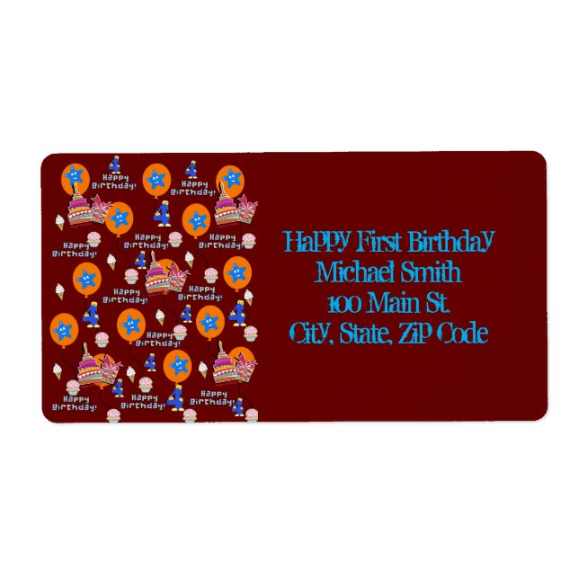Happy 4th Birthday Address Labels, Dark Red (Front)