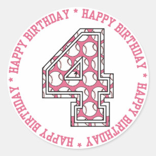 Happy 4th Birthday Baseball Number Classic Round Sticker