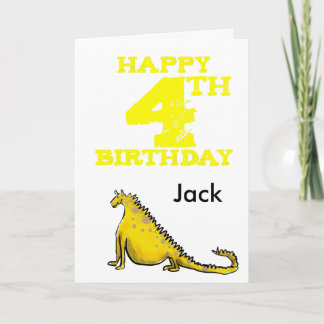 Happy 4th birthday cartoon dinosaur - boys card