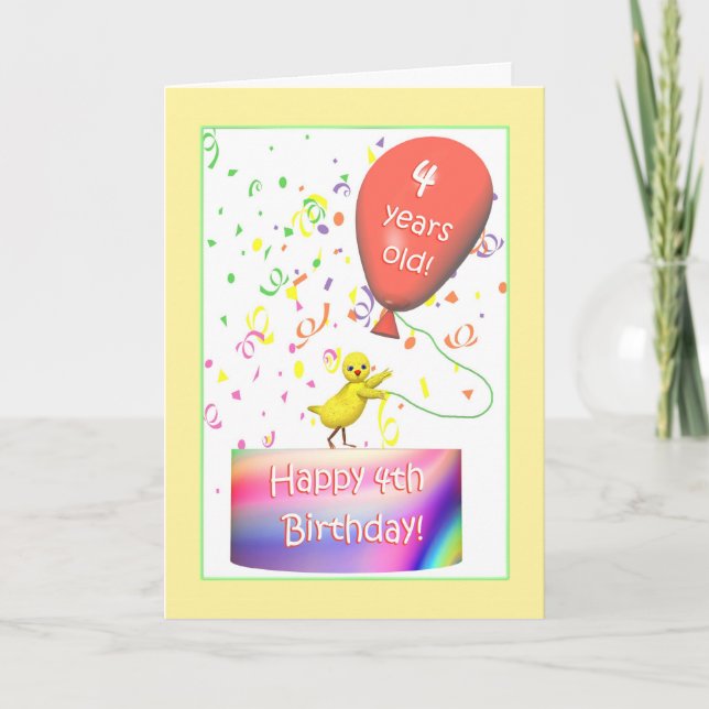 Happy 4th Birthday Chicken Card (Front)