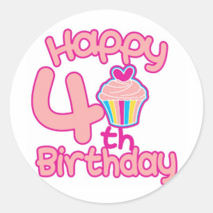 Happy 4th Birthday! Classic Round Sticker