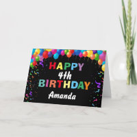 Happy 4th Birthday Colourful Balloons Black