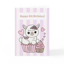 Happy 4th Birthday Cute Llama Girl Card