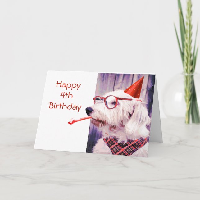 Happy 4th  Birthday Fun Dog Pet Blank Inside Card (Front)