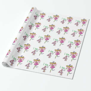 Happy 4th birthday girl (pink princess fairy) wrapping paper