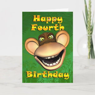 Happy 4th Birthday Monkey Banana Card