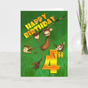 Happy 4th Birthday Monkey Banana Card