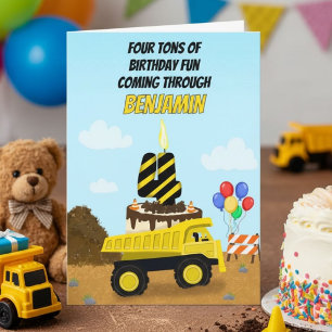Happy 4th Birthday Name Dump Truck  Card