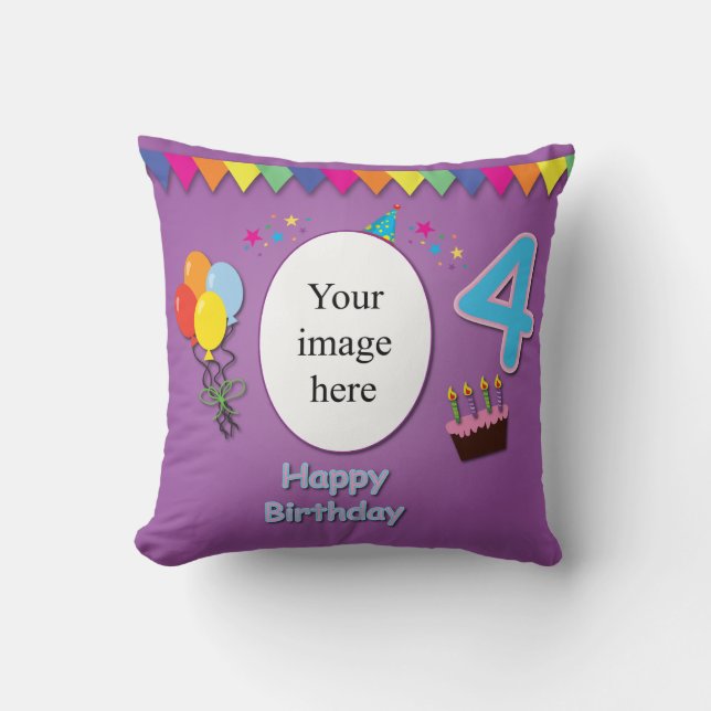 Happy 4th Birthday Pillow with Your Photo (Front)