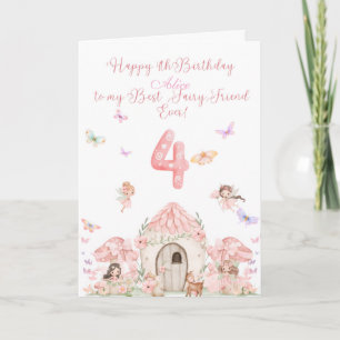 Happy 4th Birthday, pink fairy themed Birthday  Card