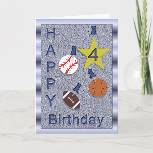 Happy 4th Birthday Sports Themed Card (Front)