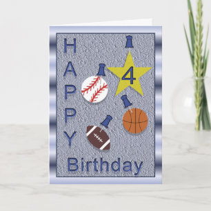 Happy 4th Birthday Sports Themed Card