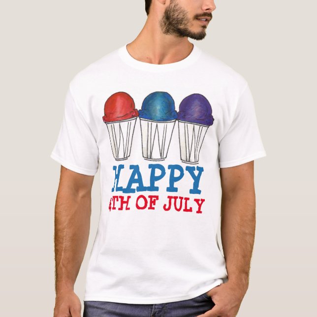 Happy 4th Fourth of July Italian Shaved Water Ice T-Shirt (Front)