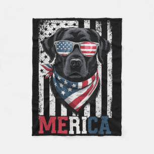 Happy 4th July Labrador Retriever Usa Flag Merica Fleece Blanket