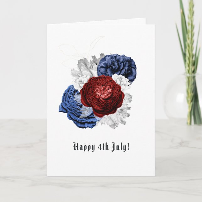 Happy 4th July Red, White and Blue Floral Photo Holiday Card (Front)