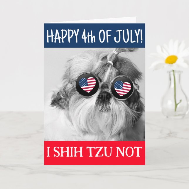 Happy 4th July shih tzu not dog USA flag Greeting Card (Small Plant)