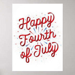 Happy 4th of July (18x24) Red Gradient Poster