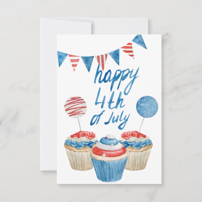 Happy 4th of July 3.5" x 5" Flat Thank You Card (Front)