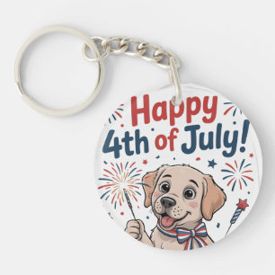 "Happy 4th of July" Adorable Dog Key Ring