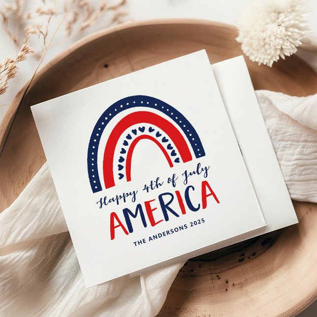 Happy 4th of July America | Red White Blue Rainbow Napkin (Creator Uploaded)