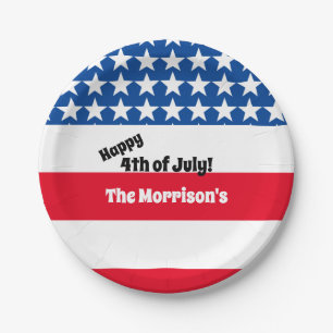 Happy 4th of July American Flag Add Family Name Pa Paper Plate
