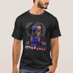 Happy 4th Of July American Flag Dachshund Sunglass T-Shirt