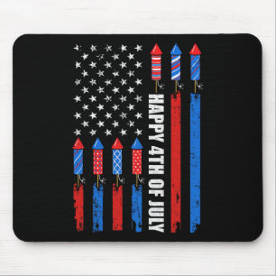 Happy 4th Of July American Flag Fireworks Patrioti Mouse Pad