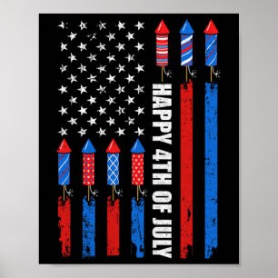 Happy 4th Of July American Flag Fireworks Patrioti Poster