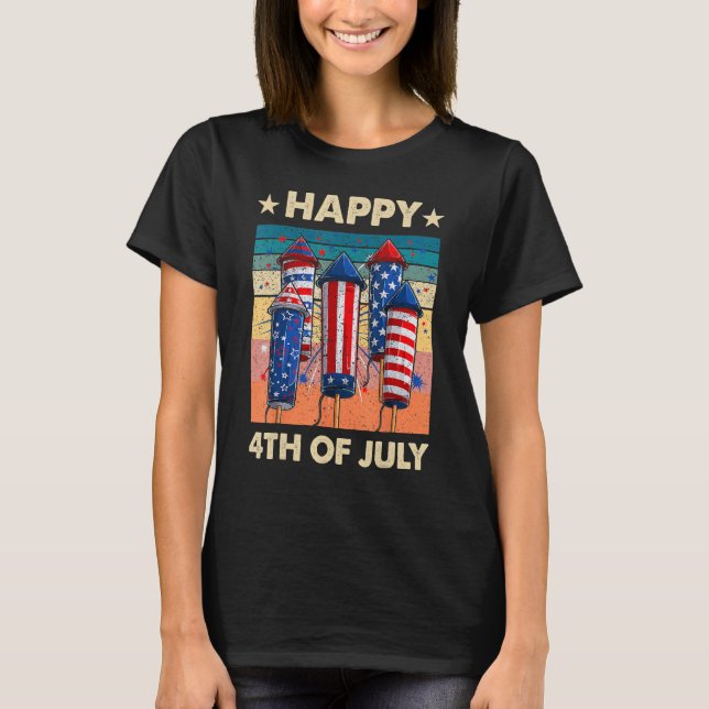 Happy 4th Of July American Flag Fireworks Patrioti T-Shirt (Front)