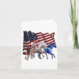 Happy 4th Of July American Flag Red White Horse An Card