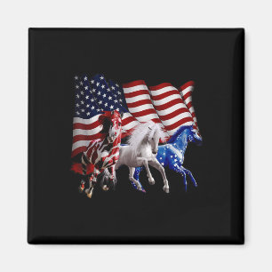 Happy 4th Of July American Flag Red White Horse An Magnet