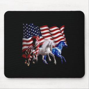 Happy 4th Of July American Flag Red White Horse An Mouse Pad