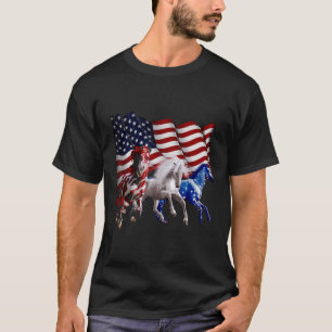Happy 4th Of July American Flag Red White Horse An T-Shirt