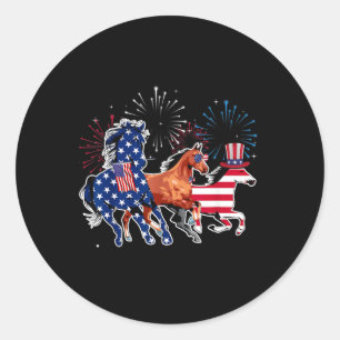 Happy 4th Of July American Flag Red White Horse Classic Round Sticker