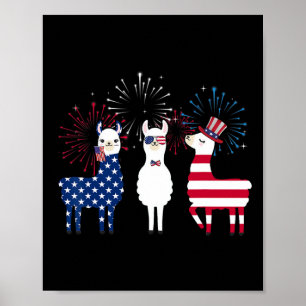 Happy 4th Of July American Flag Red White Llama An Poster