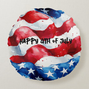 Happy 4th of July American Flag Round Cushion