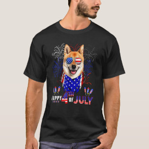 Happy 4th Of July American Flag Shiba Inu Dog Sung T-Shirt