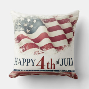 Happy 4th of July - American Flag Vintage Design Cushion