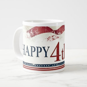Happy 4th of July - American Flag Vintage Design Large Coffee Mug