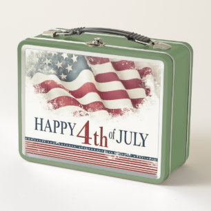 Happy 4th of July - American Flag Vintage Design Metal Lunch Box