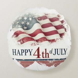 Happy 4th of July - American Flag Vintage Design Round Cushion