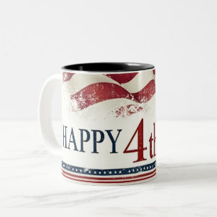 Happy 4th of July - American Flag Vintage Design Two-Tone Coffee Mug
