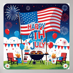 Happy 4th of July BBQ Party Poster Print
