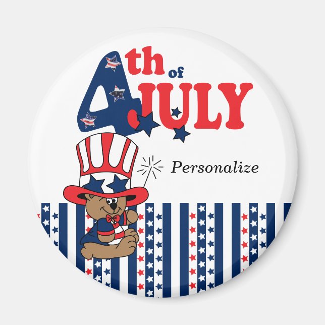 Happy 4th of July Bear Magnet (Front)
