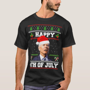 Happy 4th of July Biden Christmas Santa Hat Ugly S T-Shirt