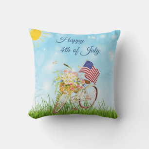 Happy 4th of July bike with flag   Cushion