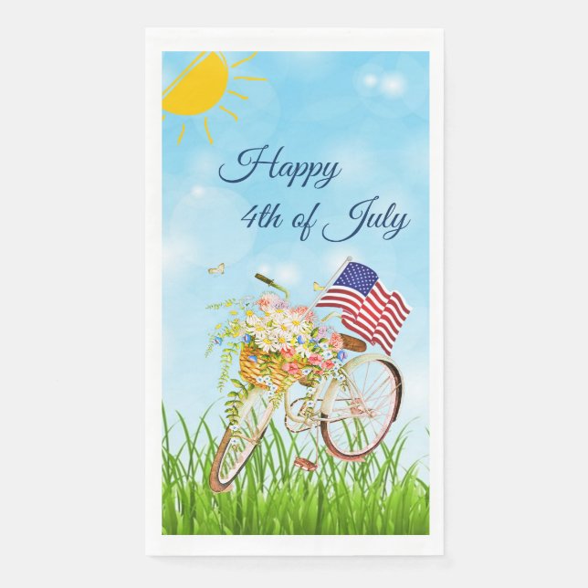 Happy 4th of July bike with flag   Napkin (Front)