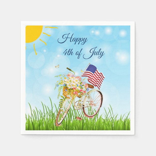 Happy 4th of July bike with flag   Napkin (Front)